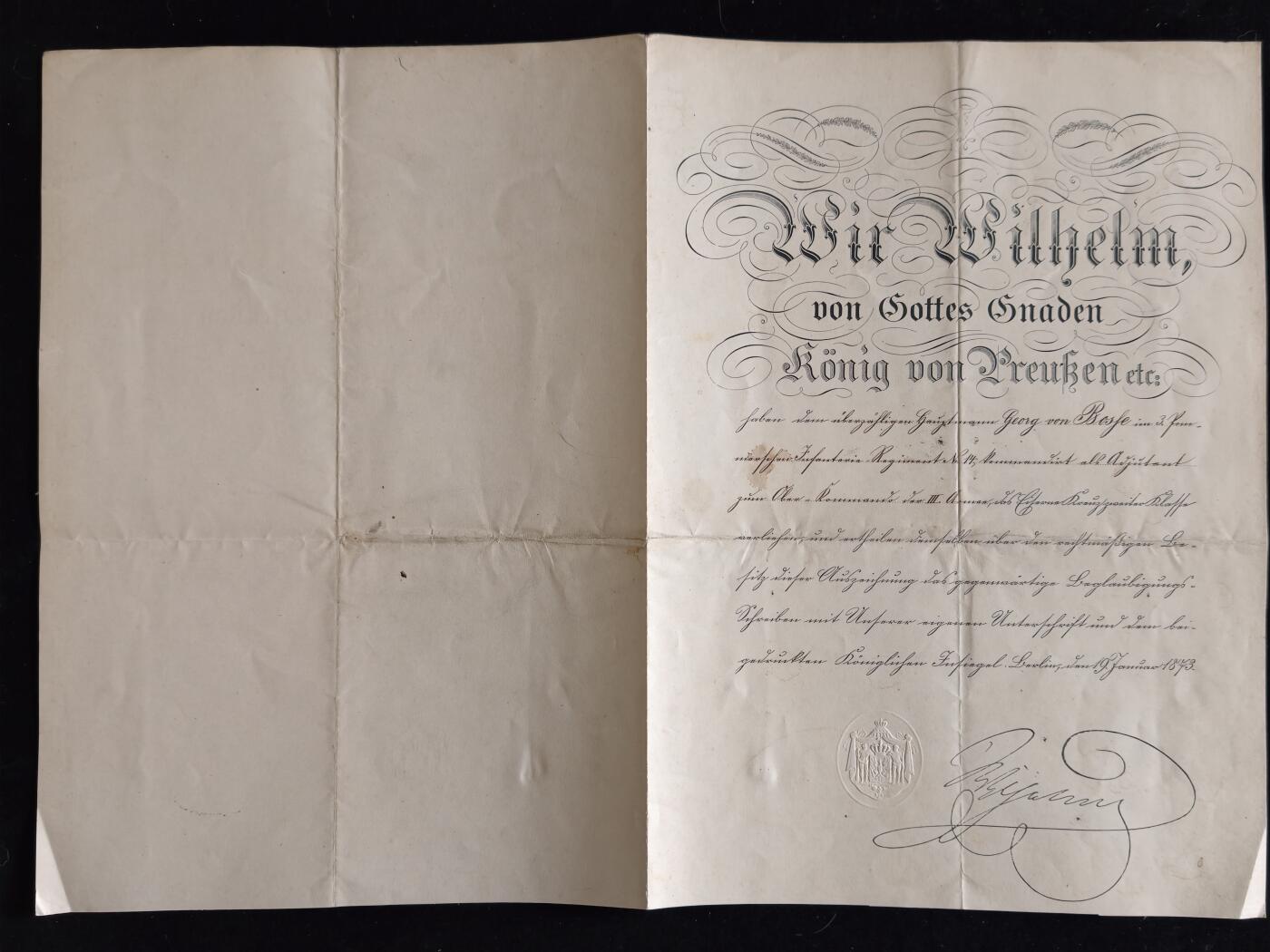 凯旋世界勋赏（第23期）（欢迎送拍）（对拍品有疑问请询问客服，不接受到手刀，出价默认拍品品相。请认真阅读拍卖规则！出价默认已认可！）（收到货请录制开箱视频，无视频概不处理问题。） 帝德 普鲁士王国 二级1870普法铁十字勋章 证书 普鲁士国王/德意志帝国开国皇帝 威廉一世 亲笔签名 签发 1873年授予时任大尉博塞