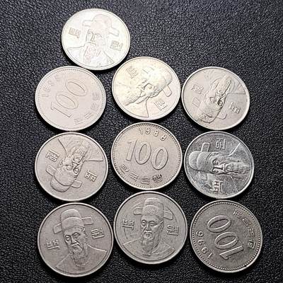 泉币菌-第216场-拍品多 请提前出价 - 10枚一组 韩国 100元 朝鲜半岛民族英雄李舜臣 铜镍币 硬币 24mm