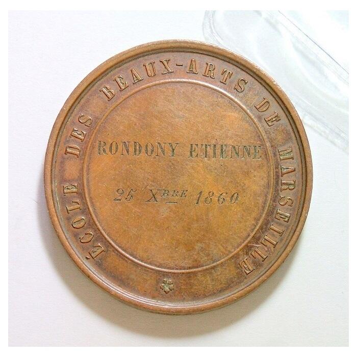 法国1860年雅典娜女神坐人坐像 高浮雕大铜章 42MM