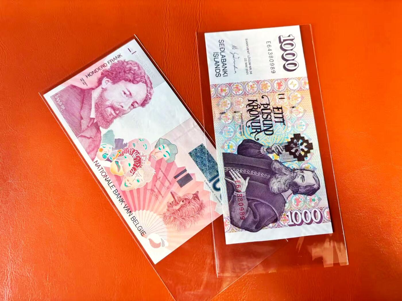 【Blue Auction】世界纸币精拍第801期——18级TOP拍卖/信誉/品质/专业/高效💫 【一组2张 含无47】比利时 1995-2001年100法郎&冰岛 2001年1000克朗 UNC/UNC-