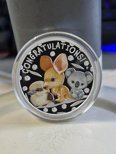 第195期拍卖 - 澳大利亚2023年新生宝宝半盎司彩色银币，1/2盎司