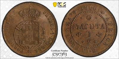 博洋堂“芳菲春韵”3月精品大拍专场暨第166期（全场包邮） - PCGS MS63BN 葡属安哥拉1860年1/2Macuta铜币，非常少见，高品更是难得，仅有1枚更高分