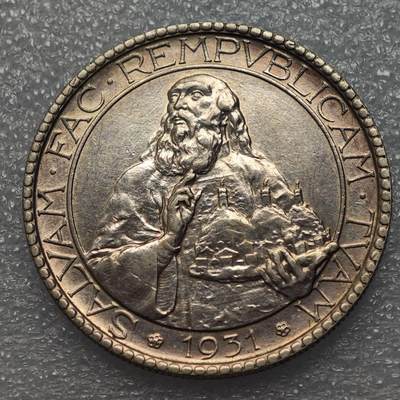  【淘币小摊】限时拍第八百八十六拍   黎巴嫩圣马力诺希腊荷兰场    每周一统一发货 - 圣马力诺1931年20里拉大银币好品相 km11