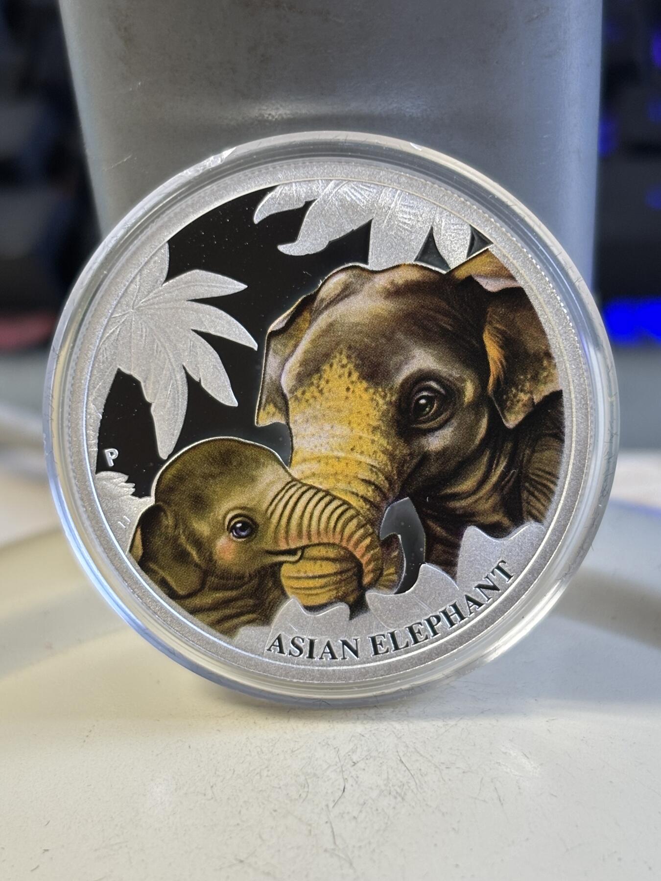 第195期拍卖 图瓦卢2014年母亲的爱系列大象彩色纪念银币，999银，发行6000枚