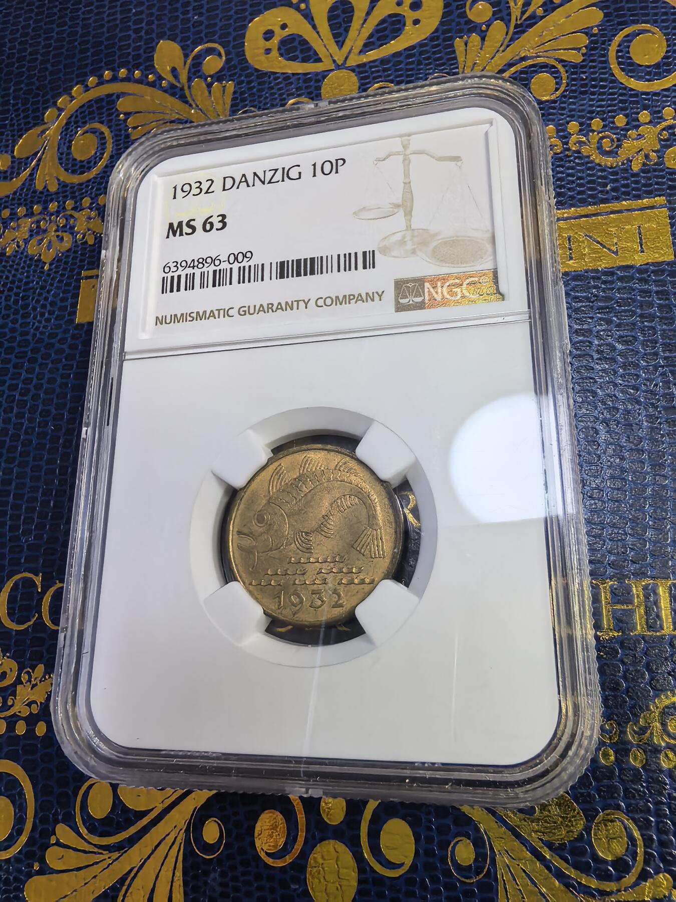 长老汇马年精选第十三场拍卖 1932但泽鳕鱼10芬尼铝铜币，NGC MS63，克书65分150美金