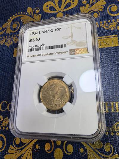 长老汇马年精选第十三场拍卖 - 1932但泽鳕鱼10芬尼铝铜币，NGC MS63，克书65分150美金