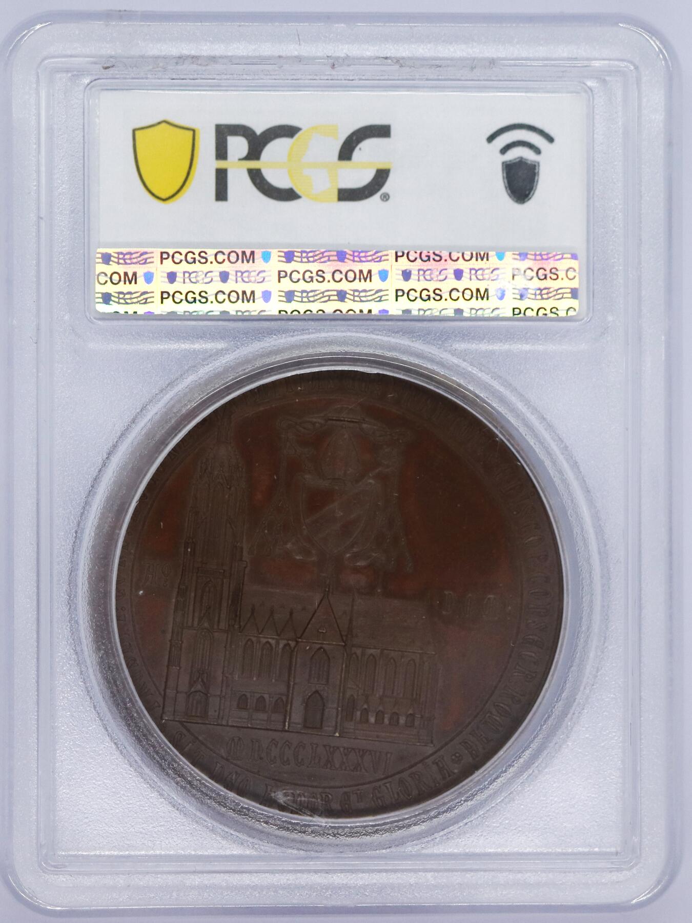 观钱 近现代机制币拍卖No.006（全场顺丰包邮，不区分偏远地区）  1886 年德国法兰克福主教纪念铜章（PCGS SP64）冠军分，PCGS加厚盒