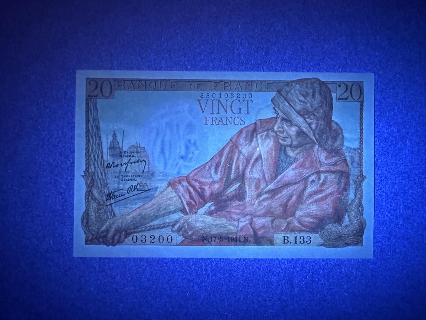 《艾美收藏》第238期-3.29周日外币畅拍场 法国20法郎 UNC 1944年老版本 无47