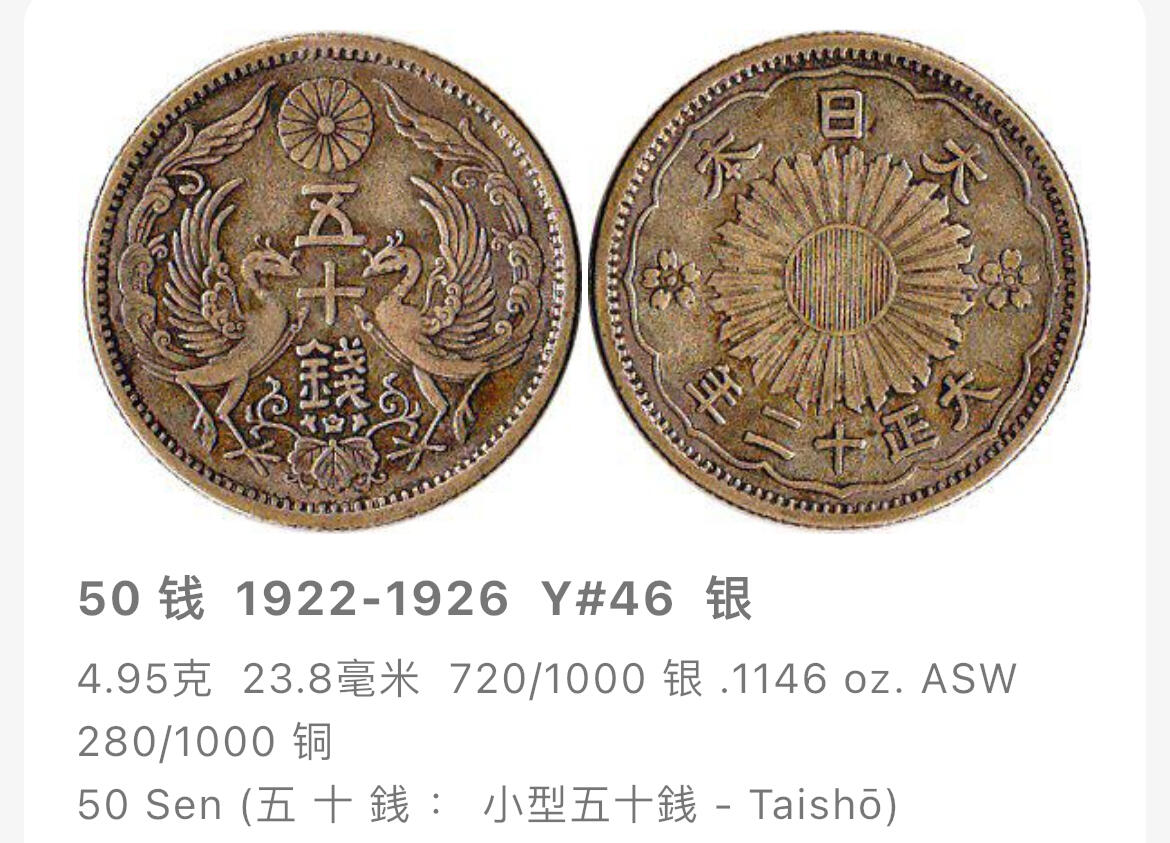 回流0328 日本大正十三年（1924年）五十钱双凤银币