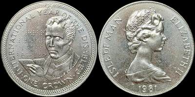 ＜星葵🌻钱币社＞第72期·东奔西走的硬币·3月31日发货 - 〈发行量50000〉马恩岛1981年国际残疾人年·路易·布莱叶1克朗纪念币