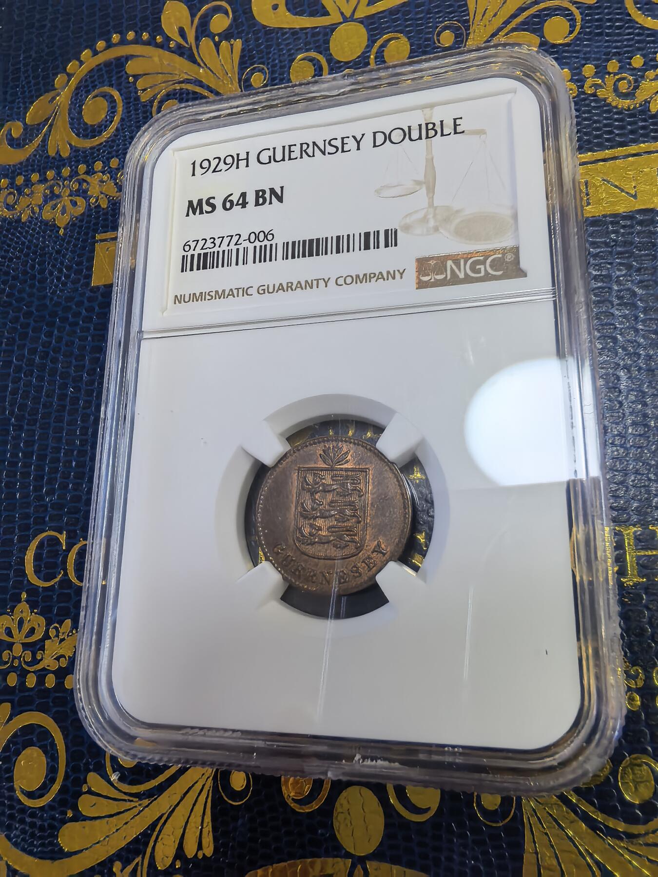 长老汇马年精选第十三场拍卖 1929H根西1道布铜币，NGC MS64BN，季军，更高2枚，7.9万枚