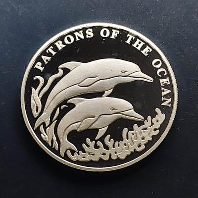 【全场包邮】纯粹捡漏拍517场 - 赞比亚2001年4000克瓦查海洋守护者系列太平洋宽吻海豚精制纪念银币【37.9毫米20克99.9%】