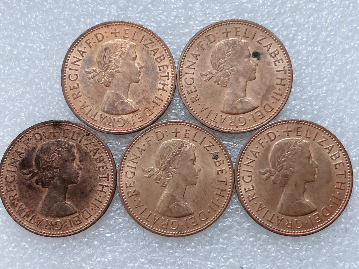 第一海外回流一元起拍收藏 散集专场  第307期 英国1967年1便士铜币 5枚 大不列颠英国女神