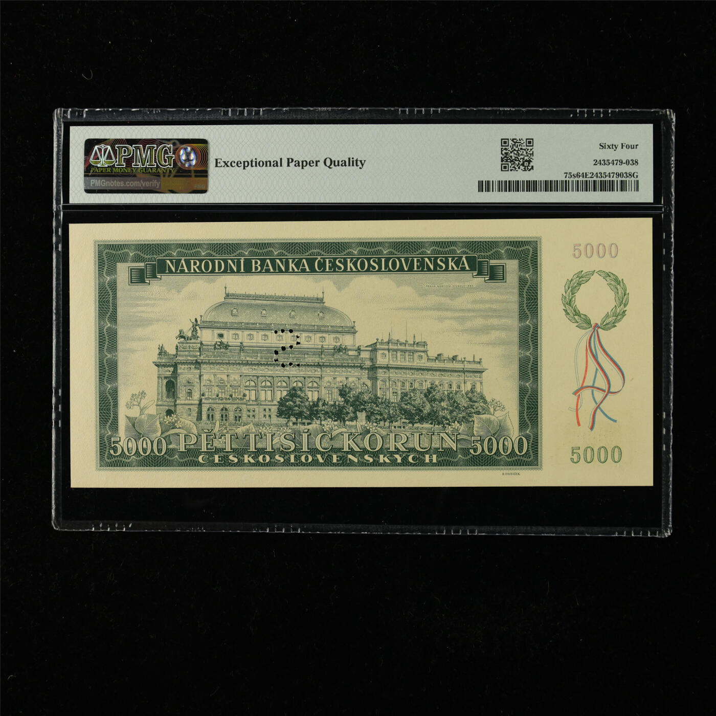 【亘邦集藏】第224期拍卖 1945年 捷克斯洛伐克共和国样钞5000克朗 PMG 64EPQ S.09A 125267