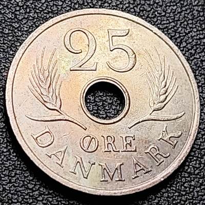 泉币菌-第216场-拍品多 请提前出价 - 丹麦1968年25欧尔中孔镍币 玛格丽特二世花押 