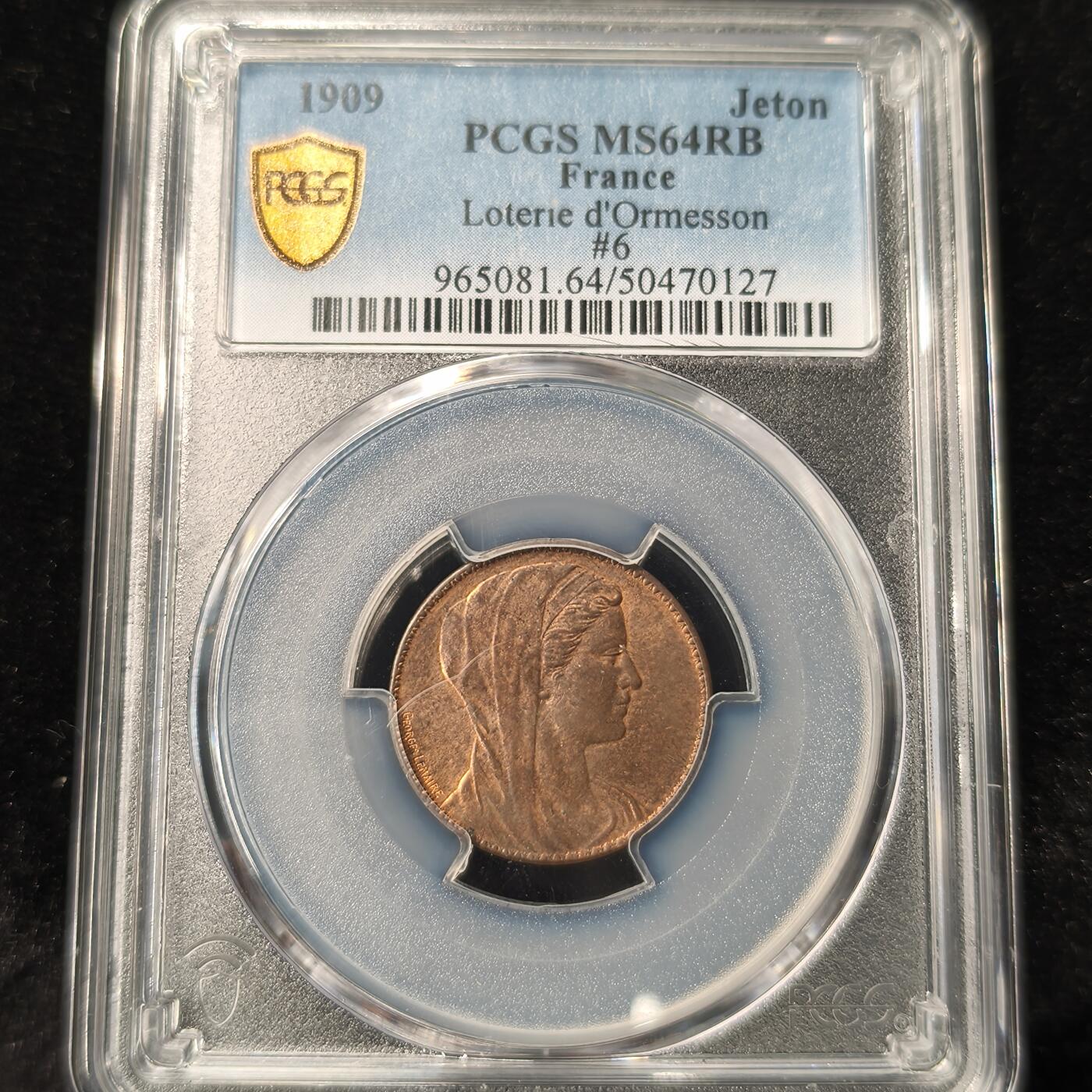 Krab外币市集Vol.28 PCGS MS64RB 法国1909年6分Jeton