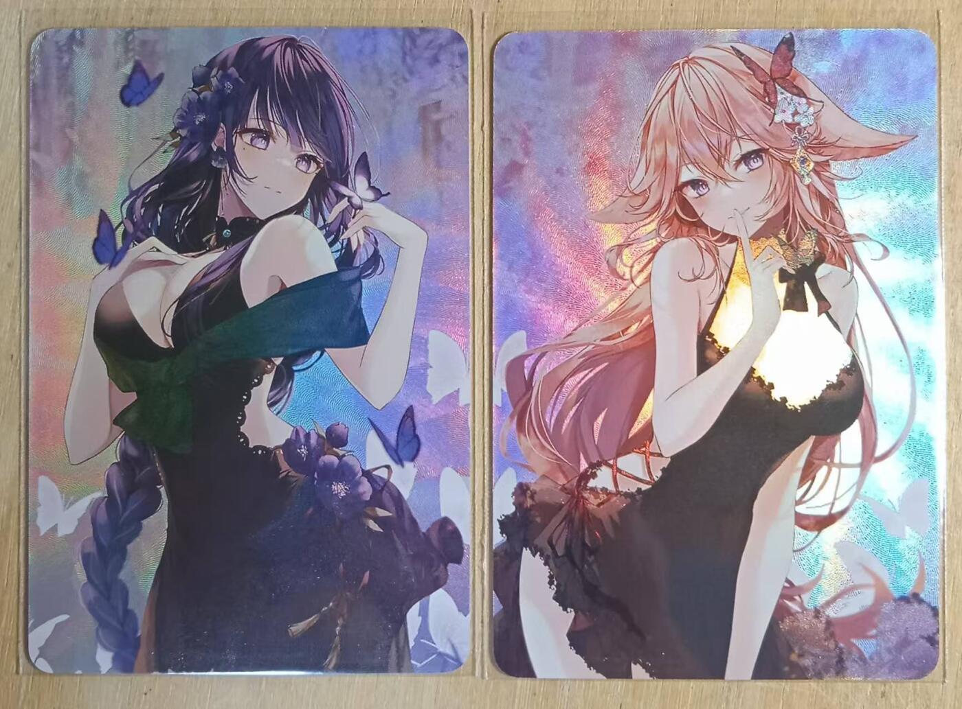 龙虎卡牌-八零场，奇点炸场！！（满200元包邮，无佣金，每周六结拍，欢迎送拍） 折光彩闪2张 原神卡牌 雷电+八重神子