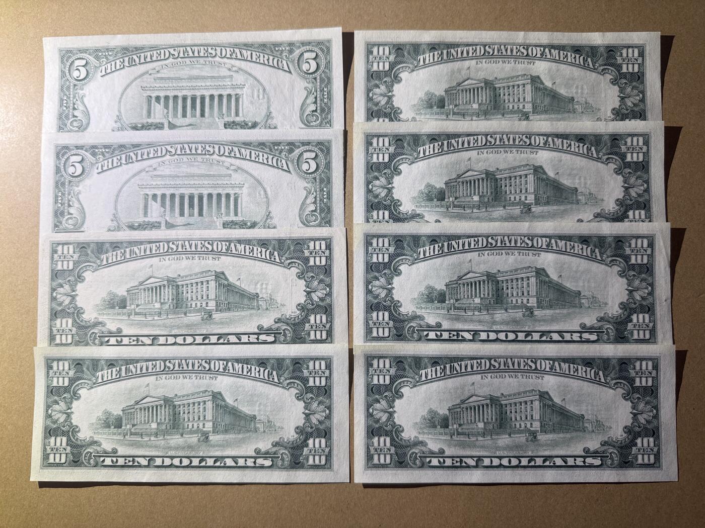 《艾美收藏》第238期-3.29周日外币畅拍场 美元8张 UNC 5美元2张、10美元6张 个别边缘轻微荧光