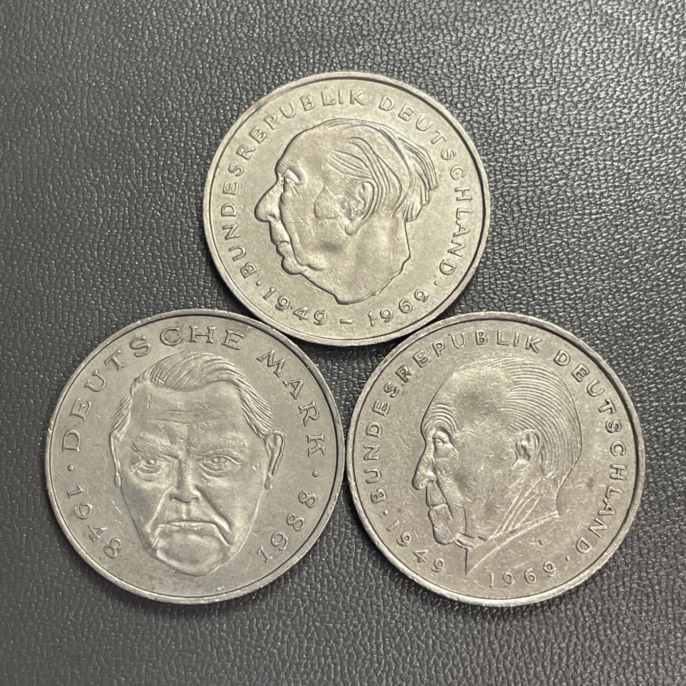 回流0328 联邦德国（西德）2马克人物纪念币三枚