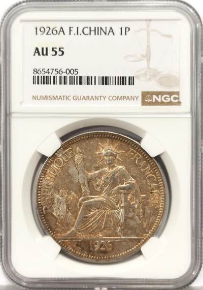 博洋堂“芳菲春韵”3月精品大拍专场暨第166期（全场包邮） - NGC AU55 法属印支1926年坐洋银币 五彩