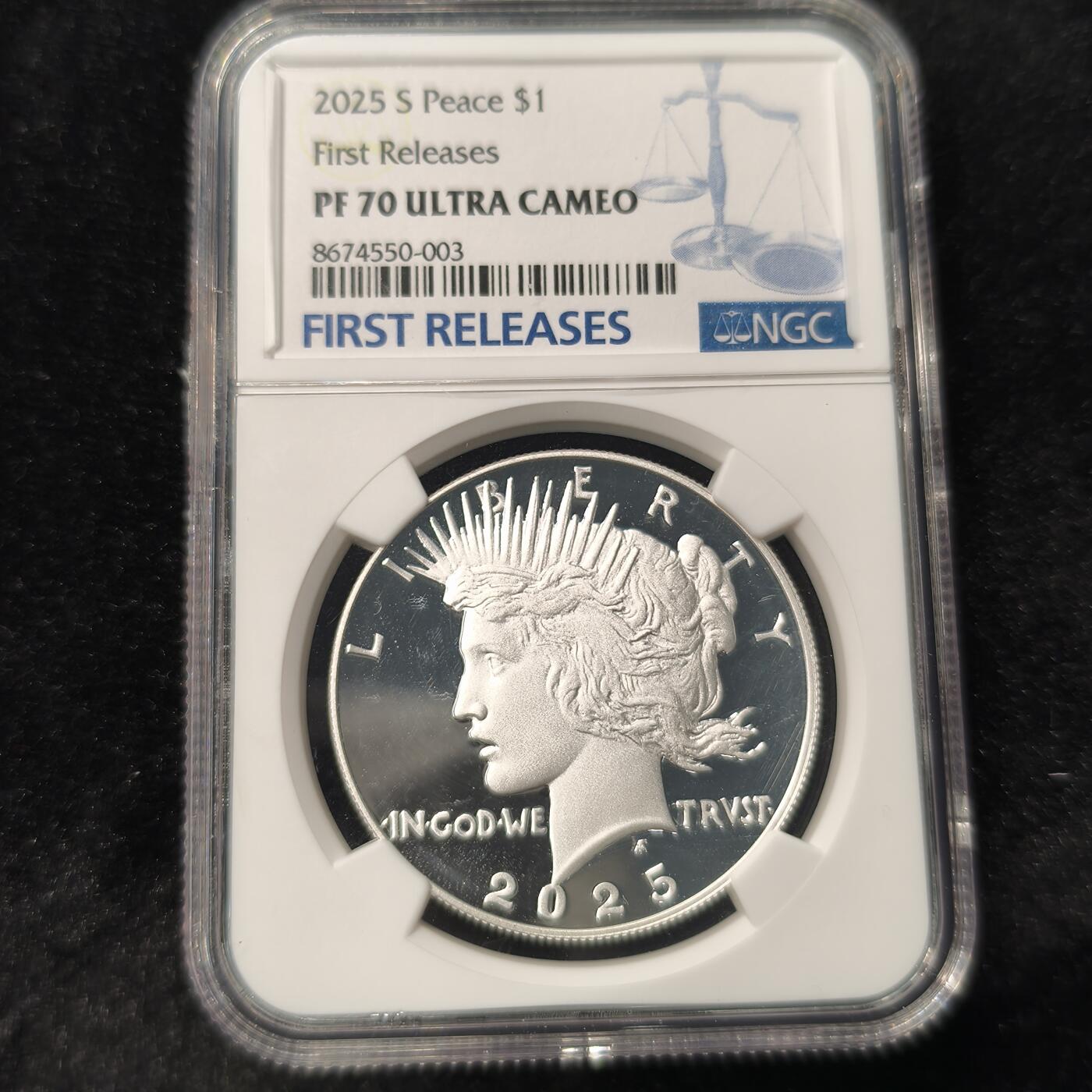 Krab外币市集Vol.28 NGC PF70UltraCameo 美国2025年S 和平1元 特殊标签