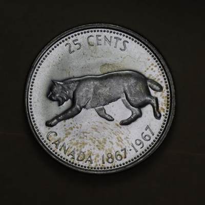观钱 近现代机制币拍卖No.006（全场顺丰包邮，不区分偏远地区）  - 加拿大 1967 年联邦百年 25 分猞猁纪念银币 卷拆全新未使用