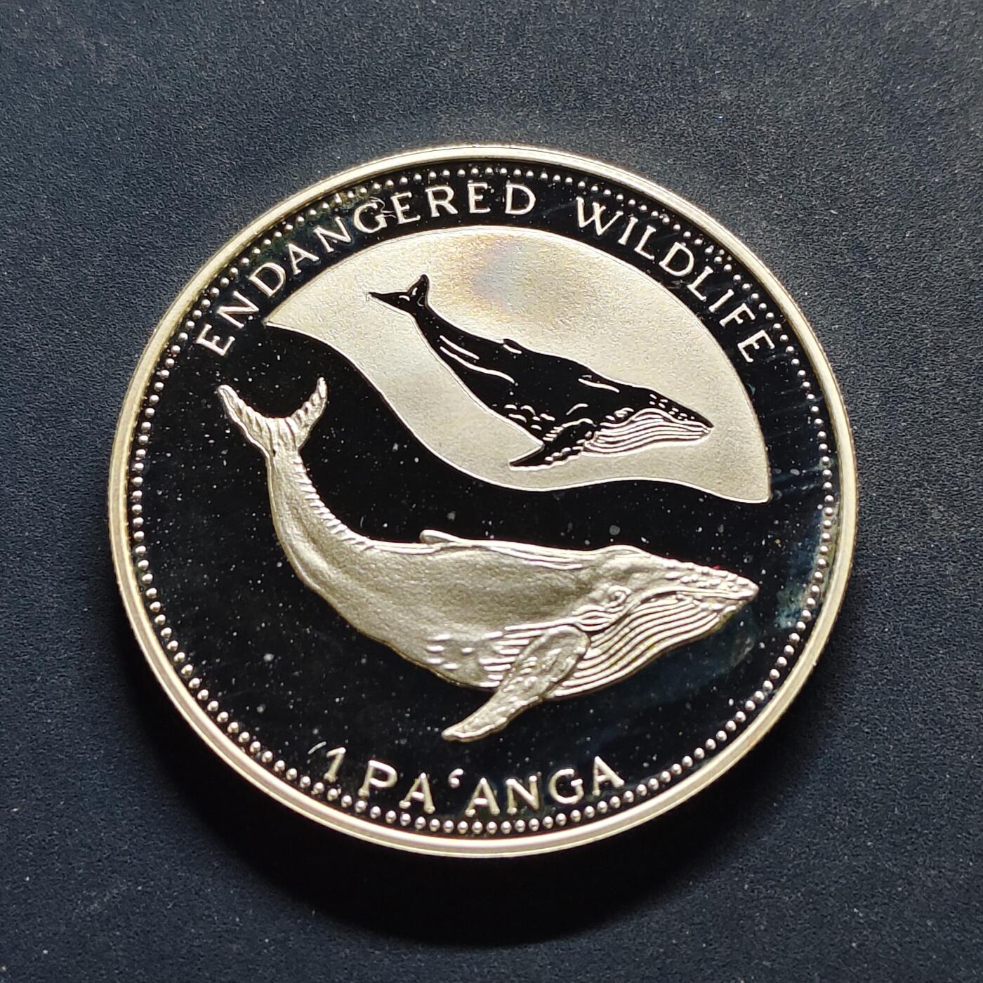 【全场包邮】纯粹捡漏拍517场 【少见】汤加1994年1潘加濒危动物（ENDANGERED WILDLIFE）系列座头鲸精制纪念银币【39毫米31.47克92.5%】-量10000