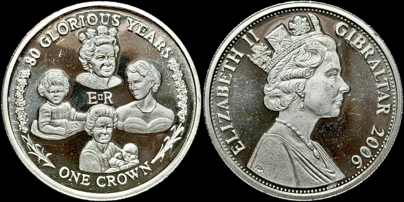 ＜星葵🌻钱币社＞第72期·东奔西走的硬币·3月31日发货 直布罗陀2006年辉煌80年·女王80岁生日1克朗纪念币