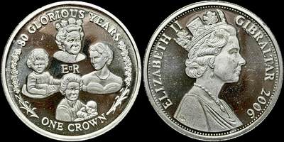 ＜星葵🌻钱币社＞第72期·东奔西走的硬币·3月31日发货 - 直布罗陀2006年辉煌80年·女王80岁生日1克朗纪念币