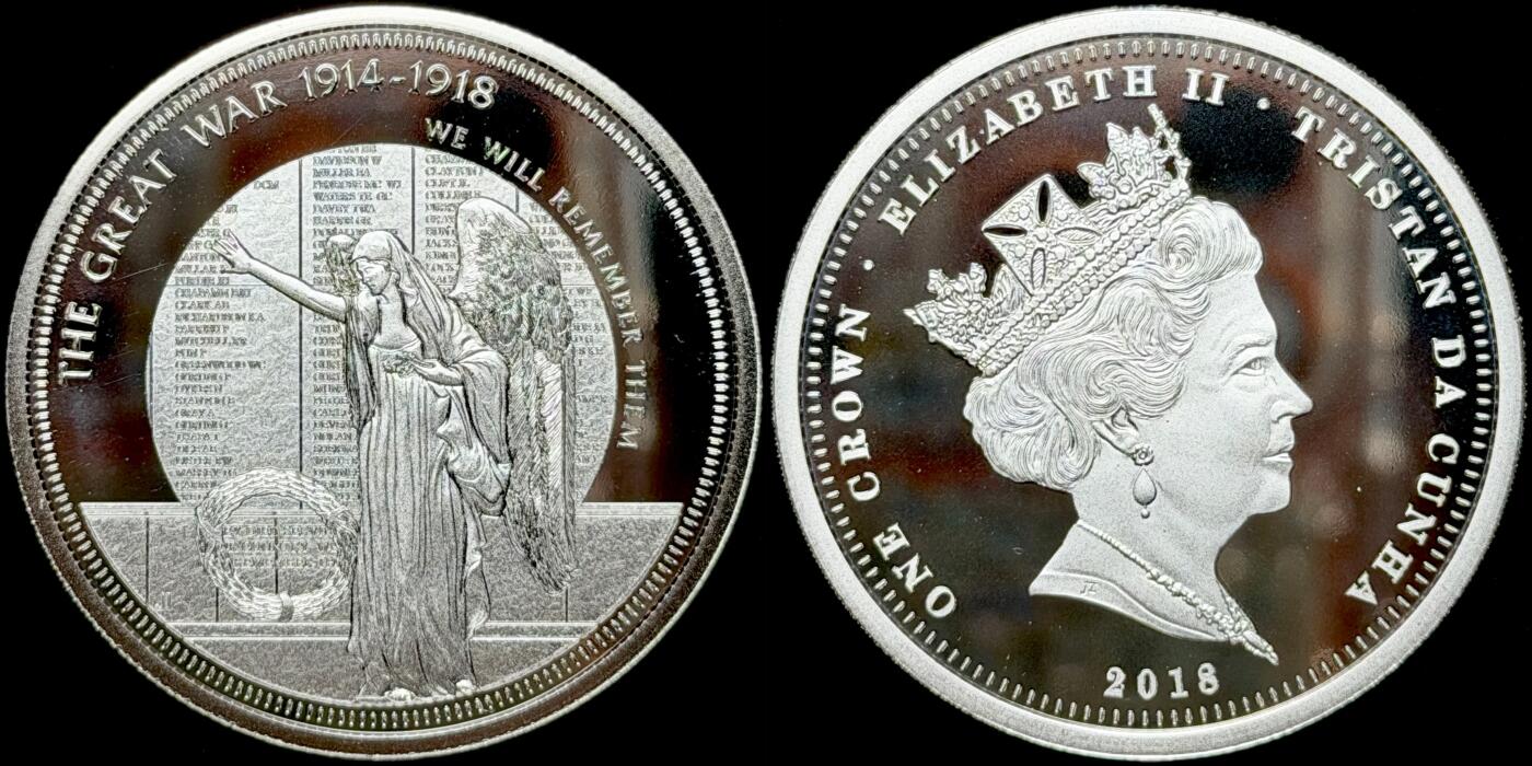 ＜星葵🌻钱币社＞第72期·东奔西走的硬币·3月31日发货 〈发行量9999〉特里斯坦·达库尼亚2018年一战纪念颂歌·我们将铭记他们1克朗镀银纪念币