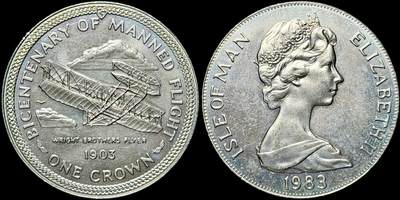 ＜星葵🌻钱币社＞第72期·东奔西走的硬币·3月31日发货 - 马恩岛1983年载人飞行200周年·莱特飞行器1克朗纪念币