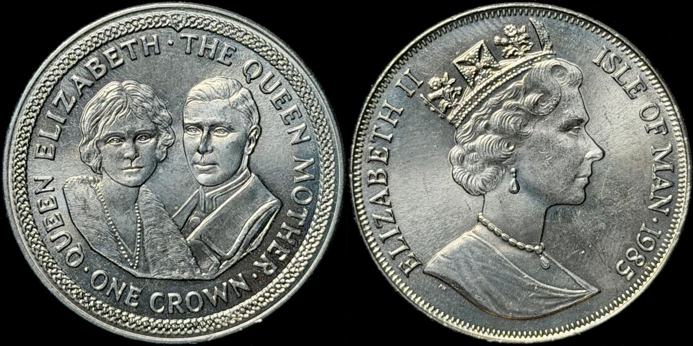 ＜星葵🌻钱币社＞第72期·东奔西走的硬币·3月31日发货 马恩岛1985年王太后诞辰85周年1克朗纪念币