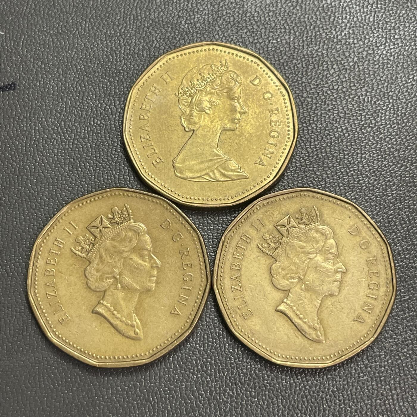 回流0328 加拿大1元铜币3枚 潜鸟