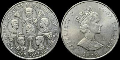 ＜星葵🌻钱币社＞第72期·东奔西走的硬币·3月31日发货 - 〈发行量20000〉库克群岛1986年女王诞辰60周年1元克朗型纪念币