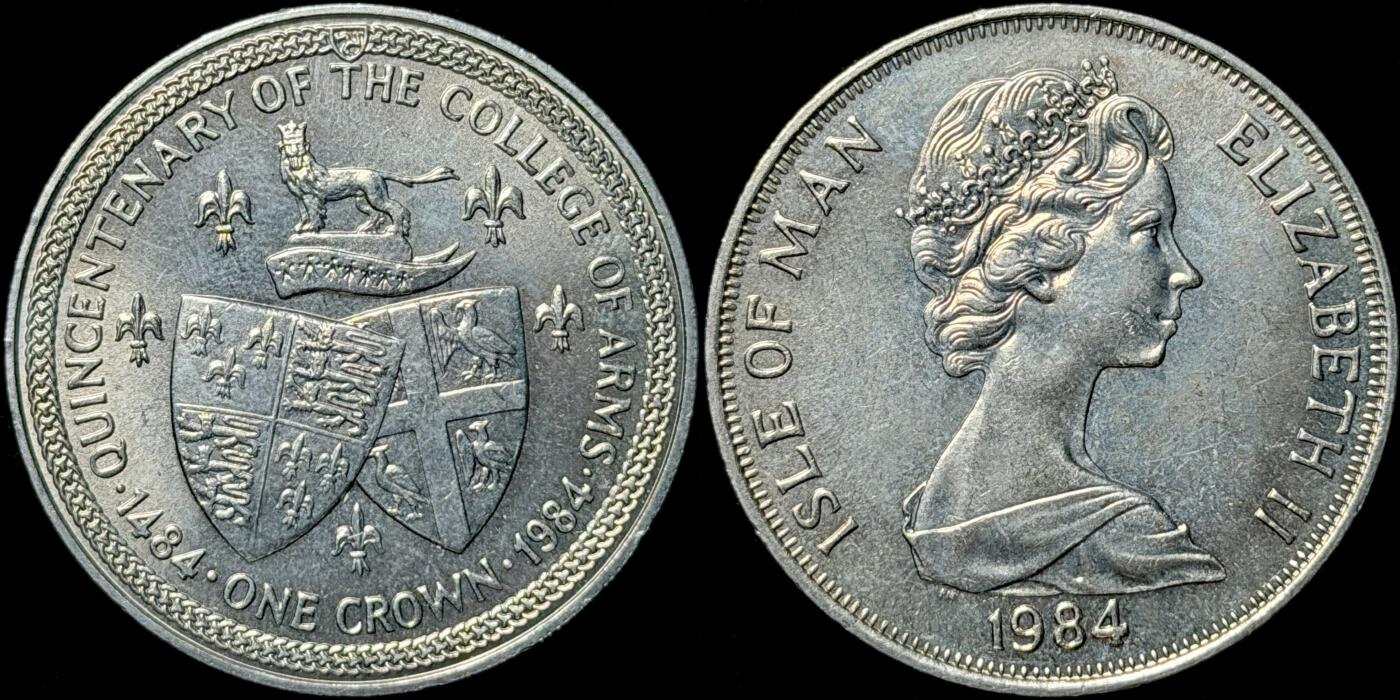 ＜星葵🌻钱币社＞第72期·东奔西走的硬币·3月31日发货 马恩岛1984年纹章院500周年·德比伯爵纹章1克朗纪念币