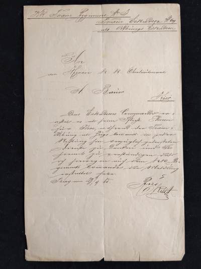 凯旋世界勋赏（第23期）（欢迎送拍）（对拍品有疑问请询问客服，不接受到手刀，出价默认拍品品相。请认真阅读拍卖规则！出价默认已认可！）（收到货请录制开箱视频，无视频概不处理问题。） - 奥匈帝国 1885年由时任 第3补给团，第6补给中队 中尉安东·鲍尔 的中队指挥官给他亲笔书写的一封私人表彰信