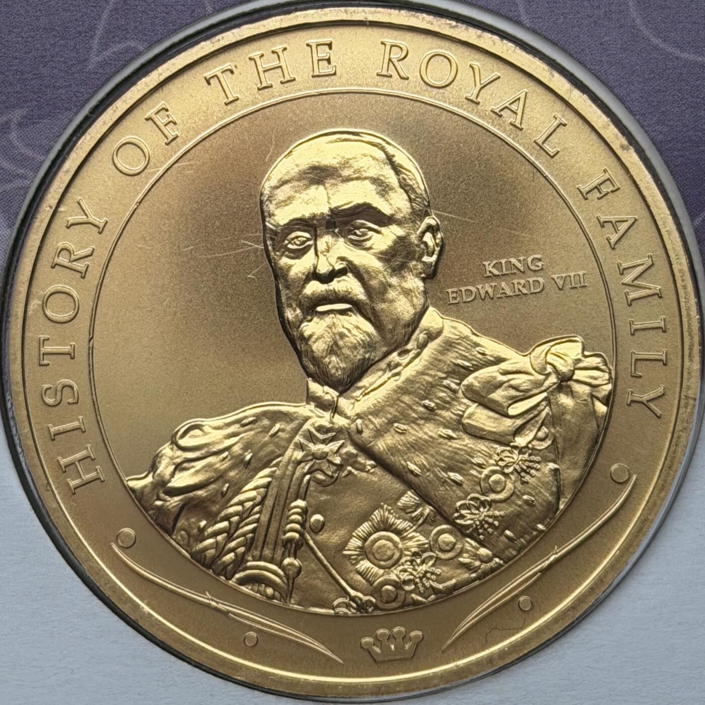 ＜星葵🌻钱币社＞第72期·东奔西走的硬币·3月31日发货 〈邮币封〉库克群岛2008年皇室家族史·爱德华七世1元克朗型镀金纪念币