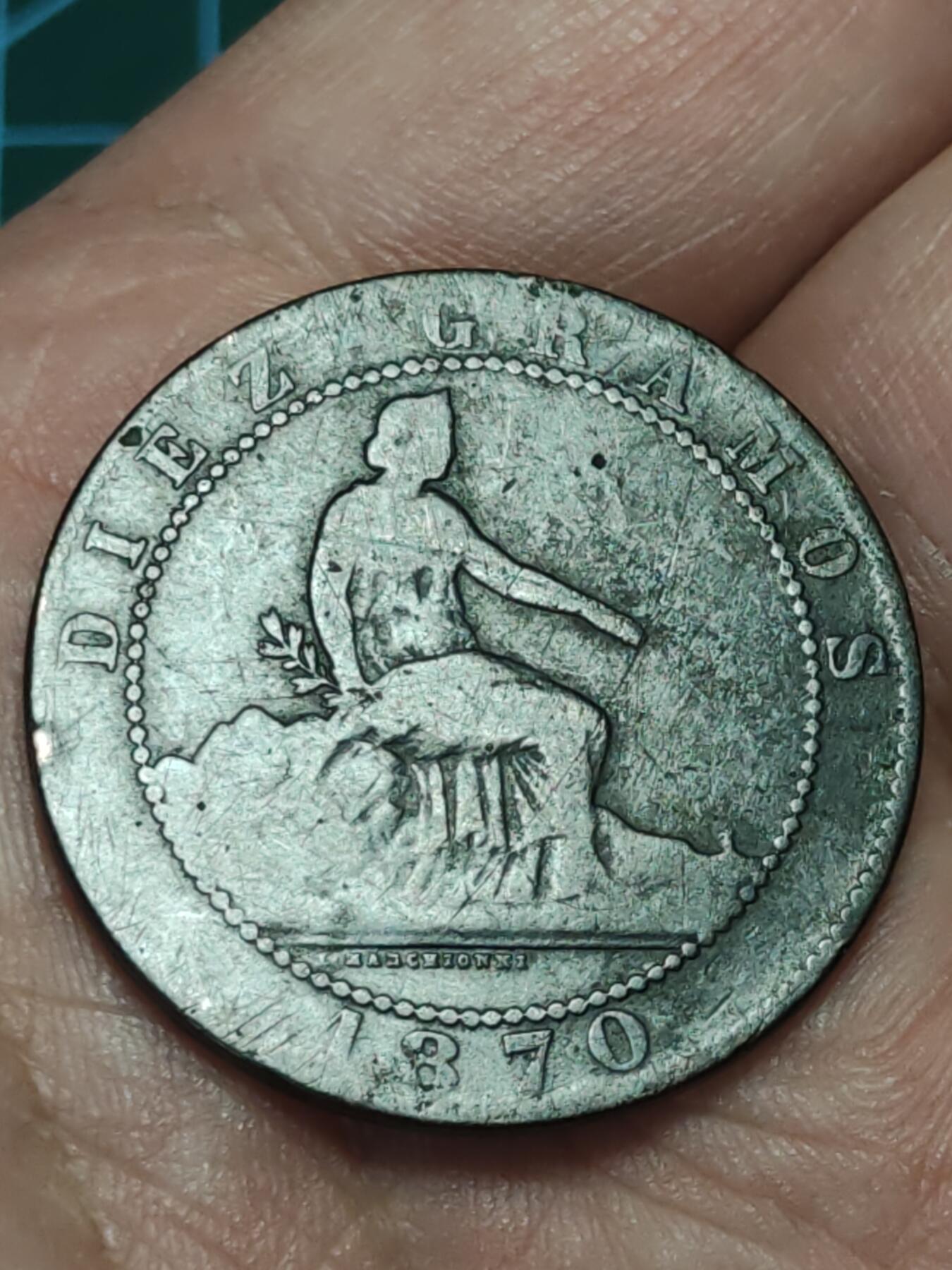 2026年第三十八场(总第二百零七场）外国好品散币场(免佣金) 西班牙1870单年份10分(临时政府时期，OM标八角星，巴塞罗那造)