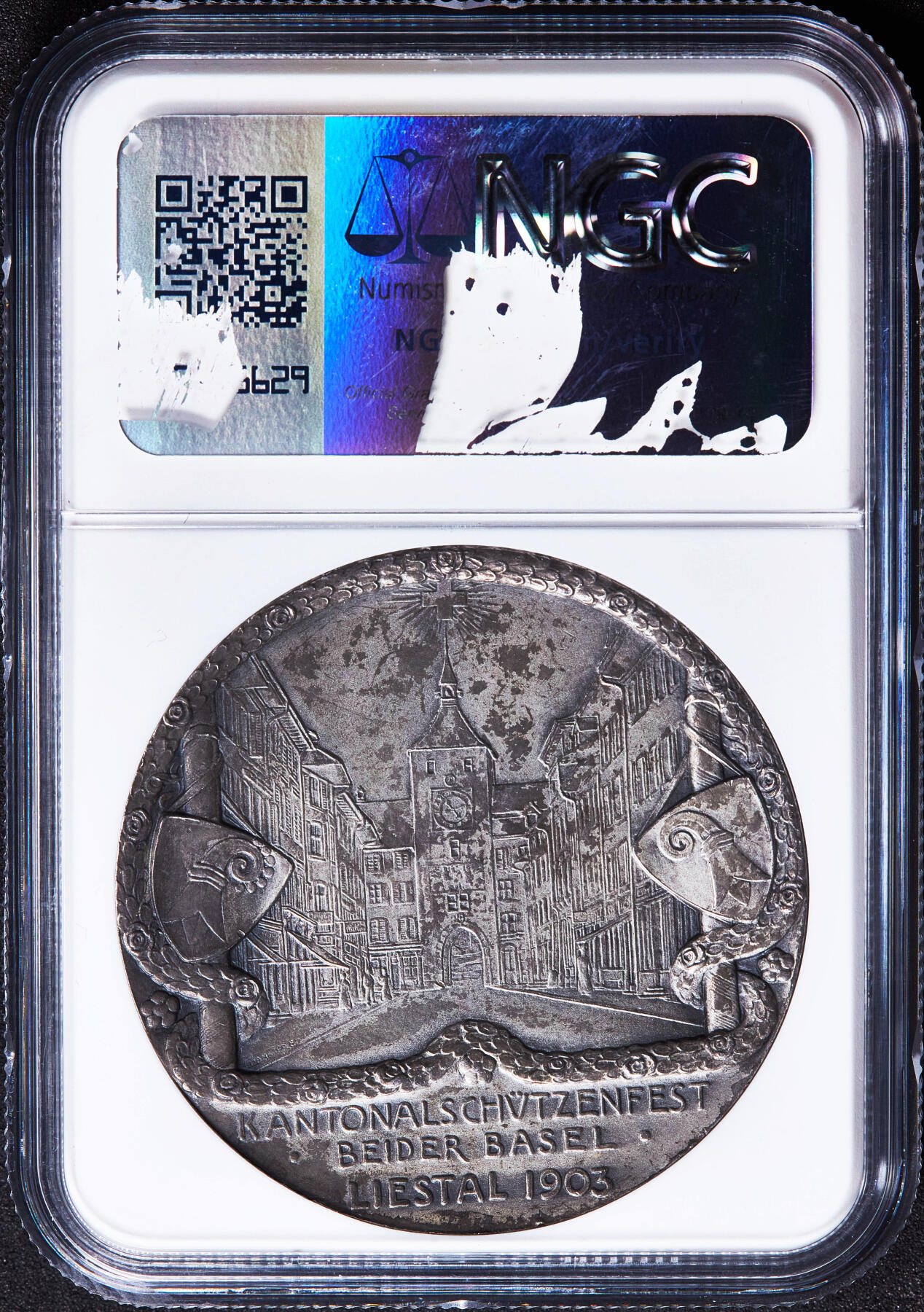 【俄甄集藏】2026年(050)04-01星期三 晚 19:30 全场包邮 瑞士1903年纪念巴塞尔-利斯塔尔射击节大银章，NGC MS62，设计精美，原味酱彩老包浆