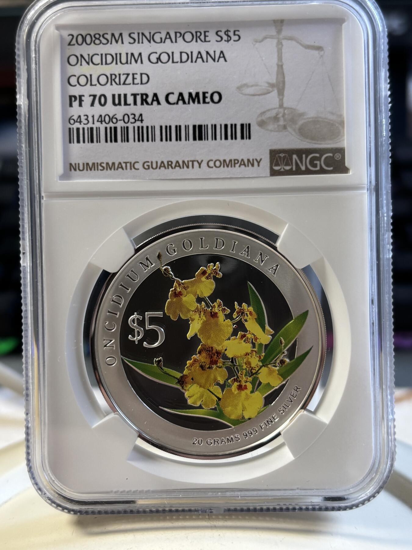 第194期拍卖 新加坡2008年花卉系列彩色20克纪念银币2枚套NGC-PF70-PF69,999银，20克*2