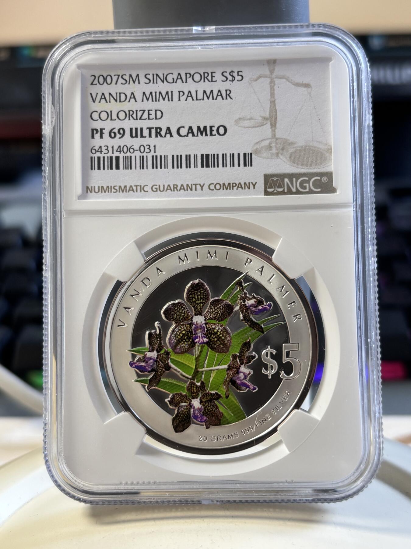 第194期拍卖 新加坡2007年花卉系列彩色20克纪念银币2枚套NGC-PF70-PF69,999银，20克*2