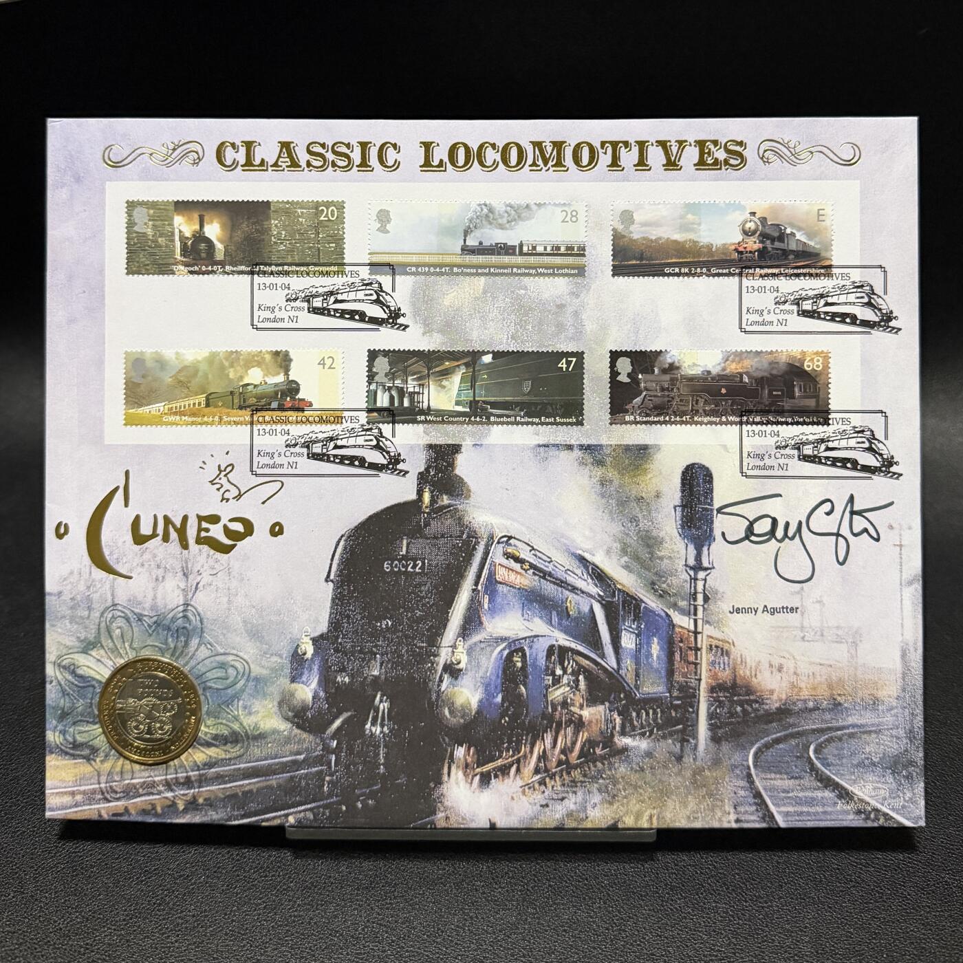 ＜星葵🌻钱币社＞第72期·东奔西走的硬币·3月31日发货 〈大型邮币封·签名版〉英国2004年蒸汽机车诞生200周年2镑双金属纪念币