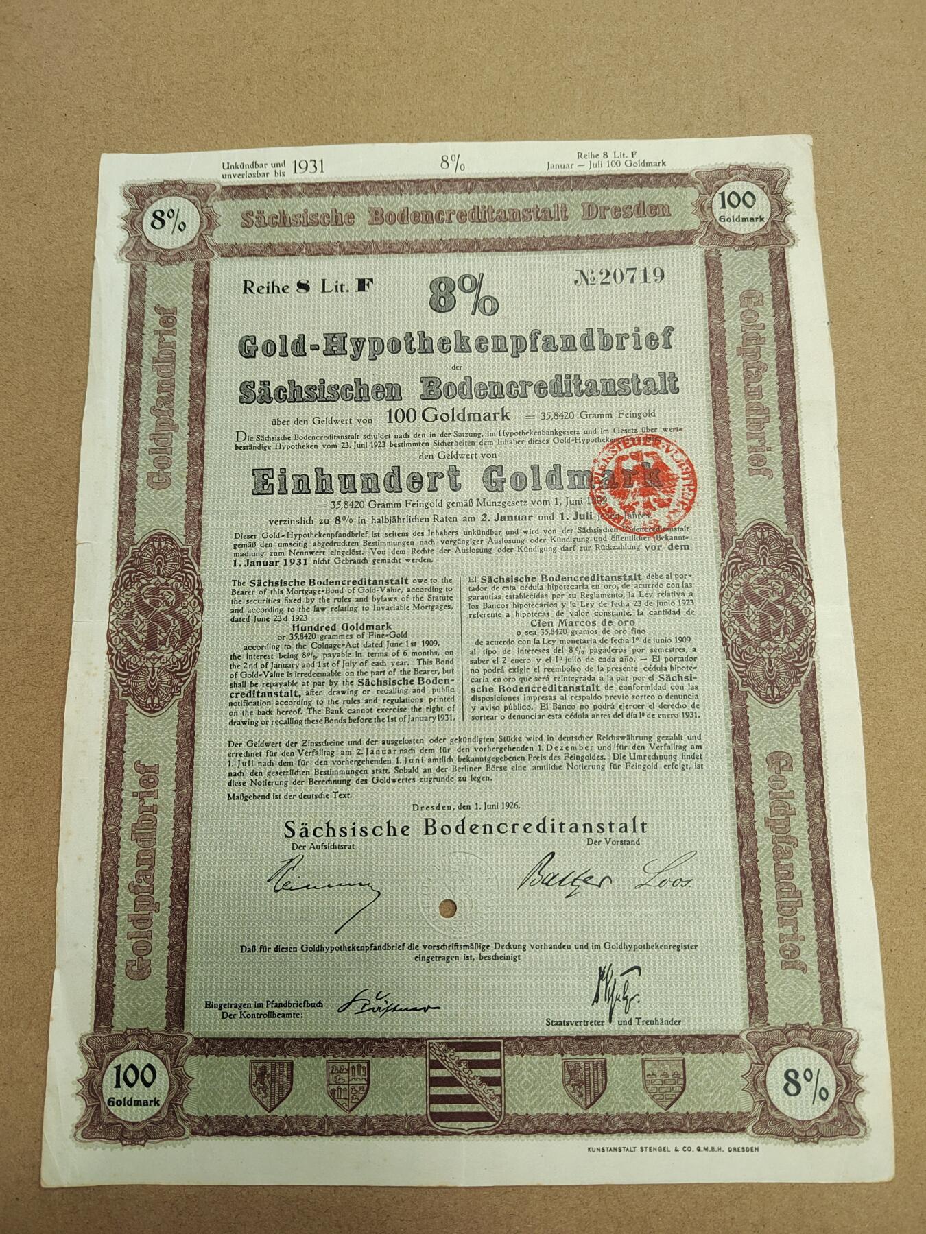 PCAI钱币  28-790 钱币证章邮票小专场 德国早期二战之前的公债或股票