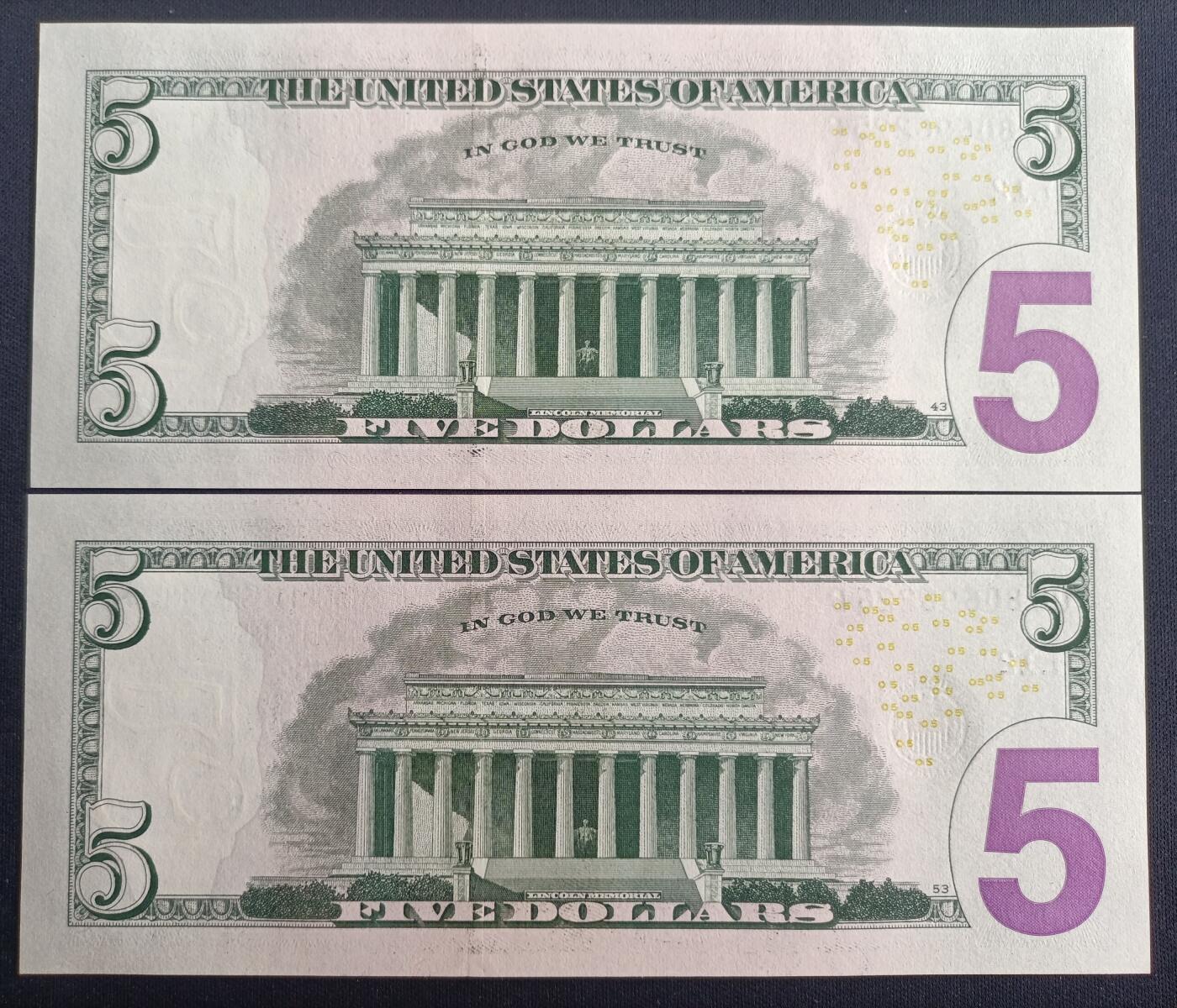 【游宝包邮场】马年第16期 好品组钞场 周六截拍 美国-5美元【二连号 SERIES-2021年 全新UNC】