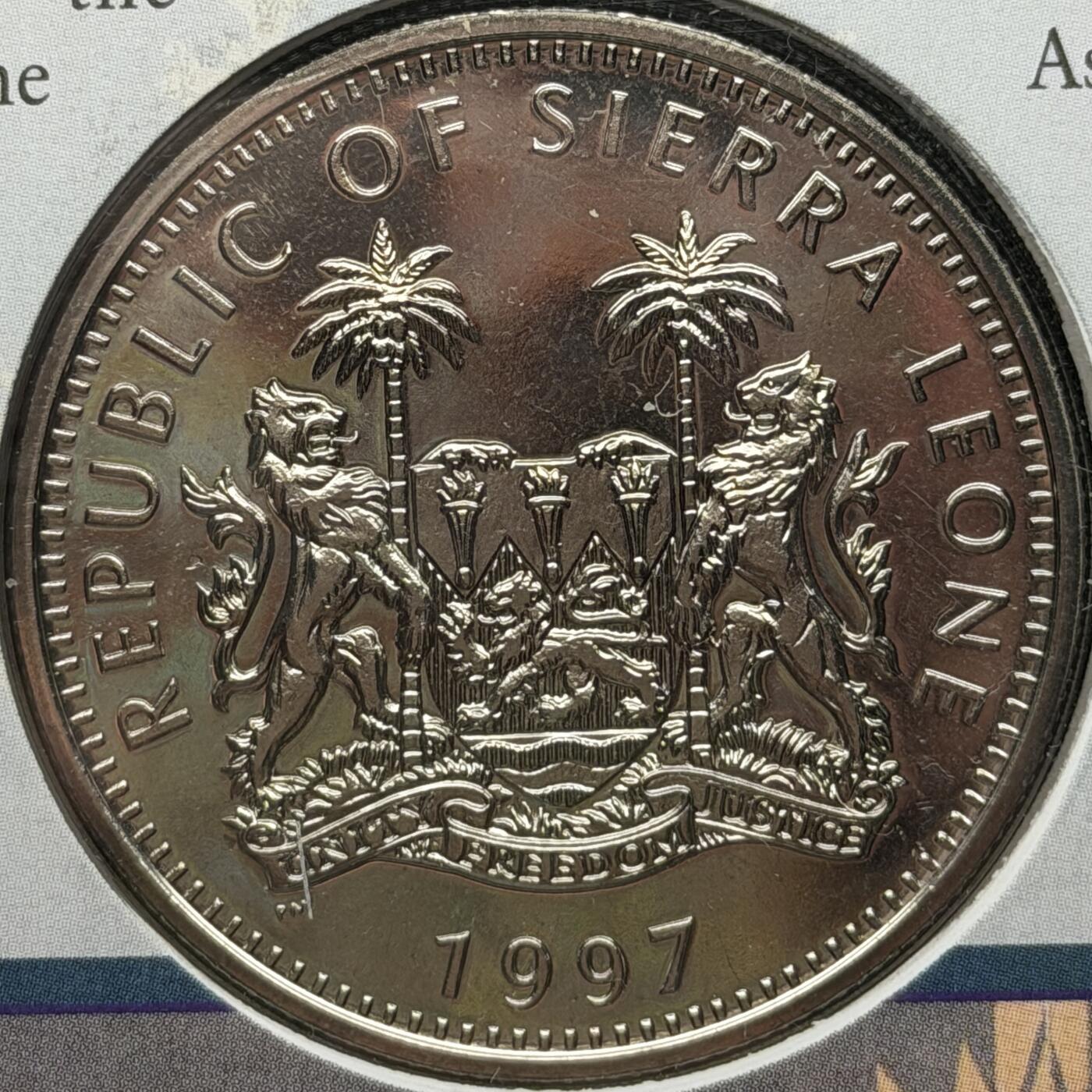 ＜星葵🌻钱币社＞第72期·东奔西走的硬币·3月31日发货 〈邮币封〉塞拉利昂1997年皇冠狮子1元克朗型纪念币