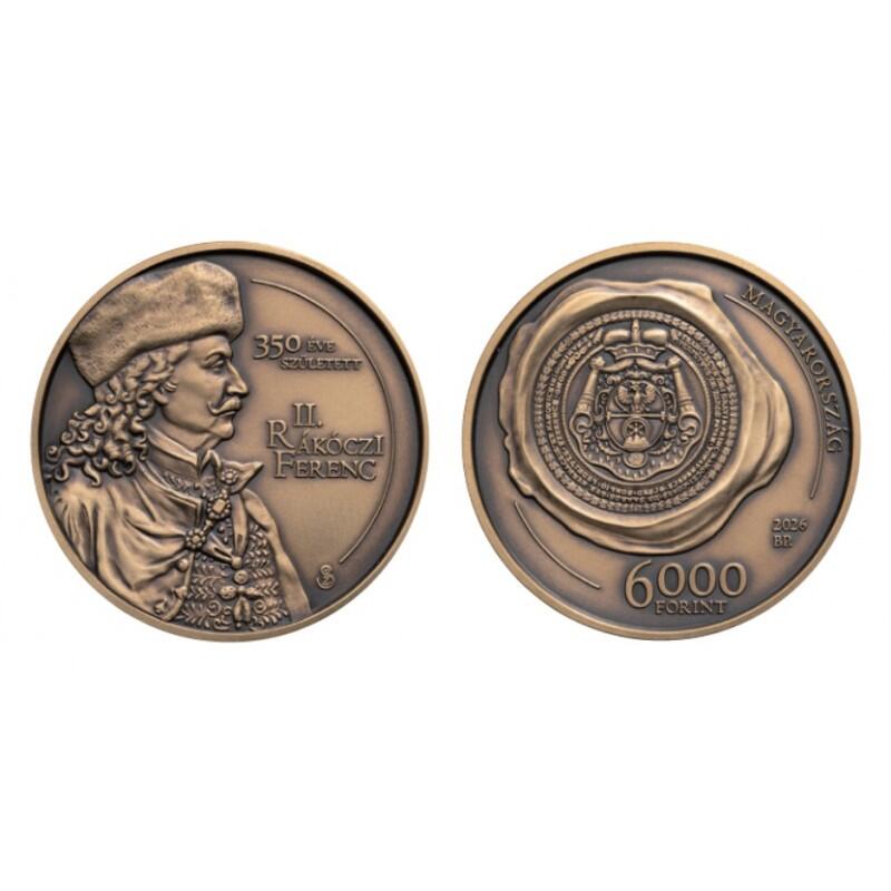 匈牙利2026年民族英雄费伦茨·拉科齐二世诞辰350周年仿古铜币，重37克，边缘刻字