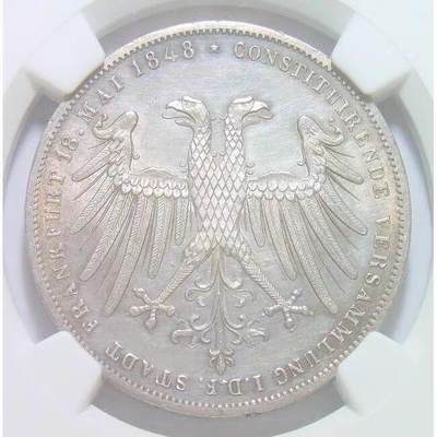 NGC UNC 德国法兰克福1848年双头鹰宪法2盾大银币 难得初铸原光 发行量仅3万枚 - NGC UNC 德国法兰克福1848年双头鹰宪法2盾大银币 难得初铸原光 发行量仅3万枚