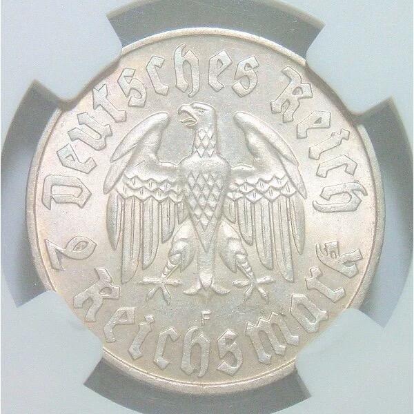 【银】NGC MS64 德国第三帝国1933年F版马丁路德2马克银币 开卷原光 发行量仅10万枚