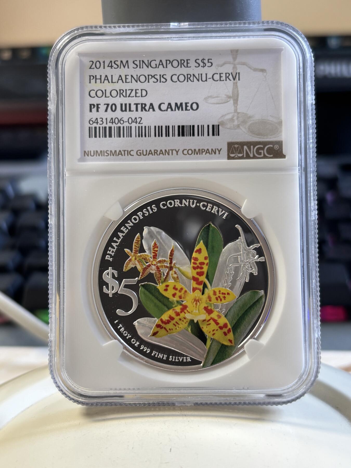 第194期拍卖 新加坡2014年花卉系列彩色1盎司纪念银币2枚套NGC-PF70,999银，1盎司*2