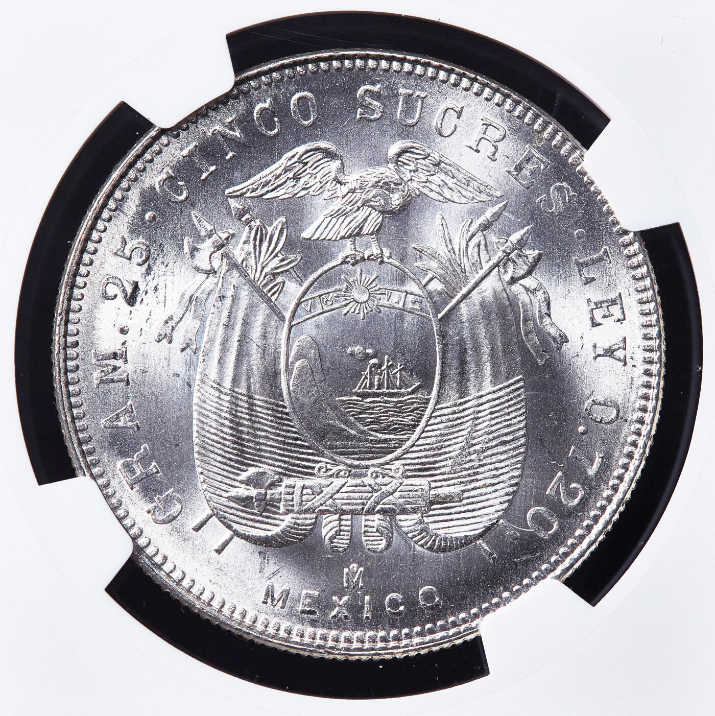 【俄甄集藏】2026年(050)04-01星期三 晚 19:30 全场包邮 厄瓜多尔1944年Mo版首任总统安东尼·苏克雷头像5苏克雷大银币，NGC MS63，转光品相，墨西哥造币厂代铸